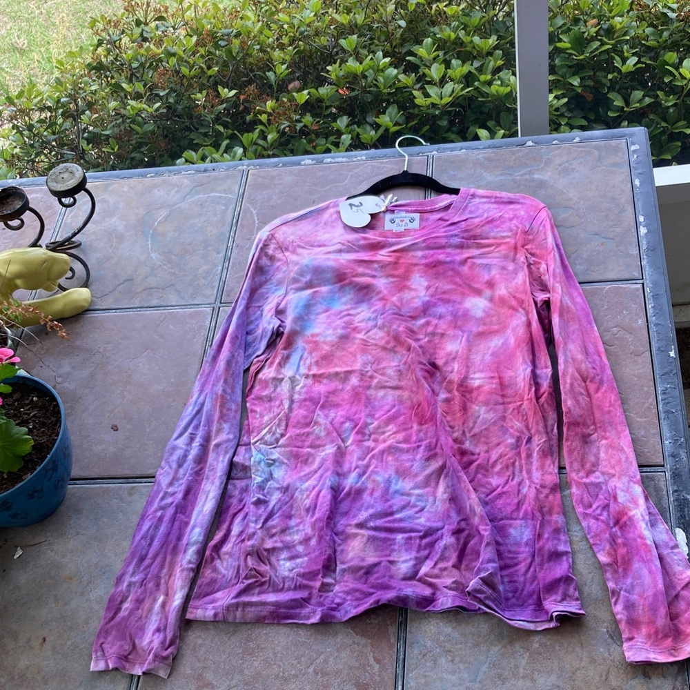 Tie-Dye Long Sleeve Tee - Pink & Purple